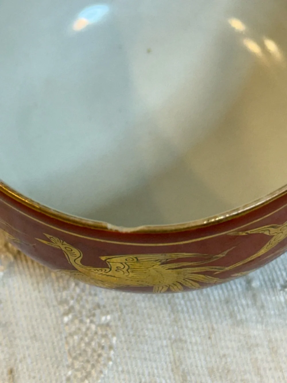 Vintage Chinese Porcelain 3 pc Teacup Set: Dragon & Phoenix, Crane and‎ Symbols